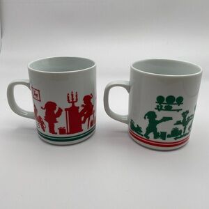 Avon Holiday Coffee Mug Set Rare retro holiday Red Green Silhouette Art 1984